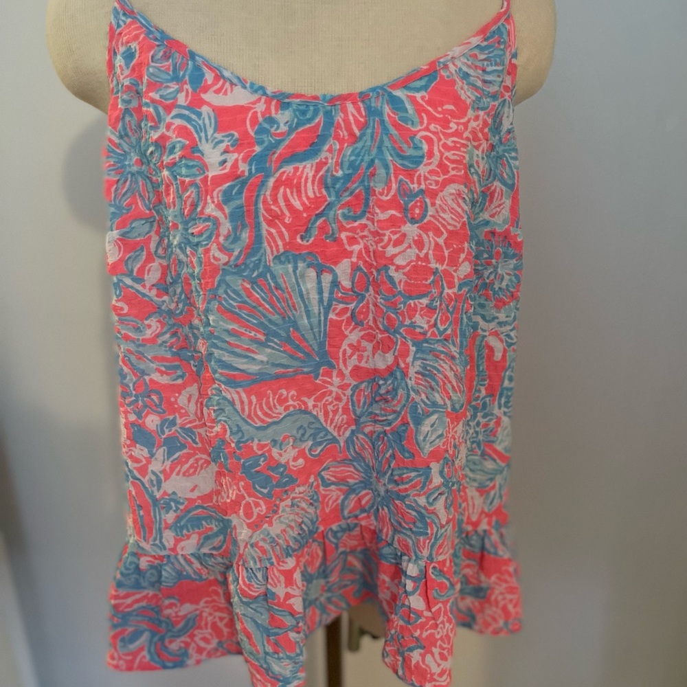 NWT Lilly Pulitzer XL coral and blue sleeveless top washable polyester